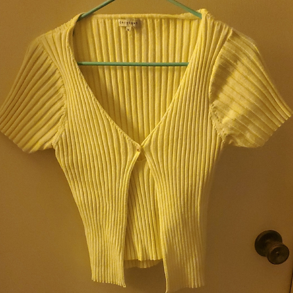 Crescent Light Yellow Ribbed Knit Top